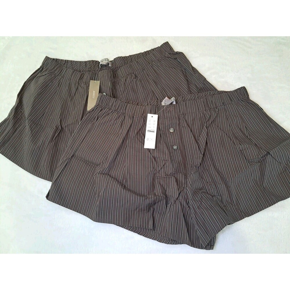 J. Crew Lot Of 2 Boxer Short Striped Cotton Poplin Size M Womens Brown CN212 NWT